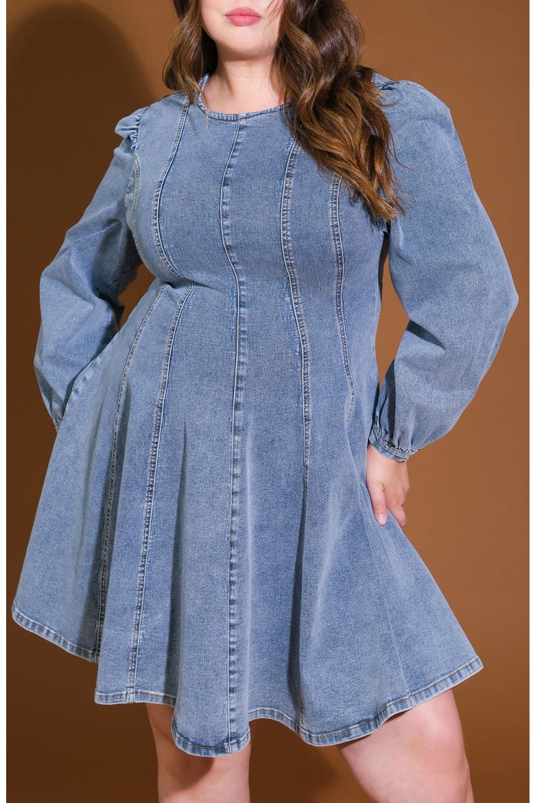 Washed Denim Long Sleeve Minidress, Alternate, color, BLUE ACID