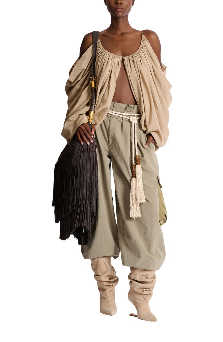 Balmain Strappy cotton blouse, Alternate, color, Beige