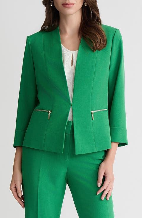 Collarless Zip Pocket Blazer (Regular & Petite)