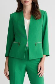 KASPER Collarless Zip Pocket Blazer