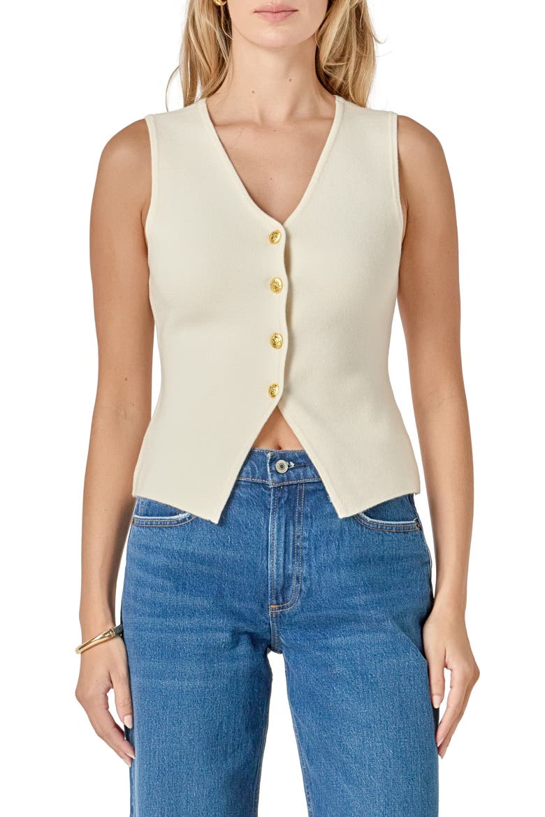Button-Up Vest, Main, color, CREAM
