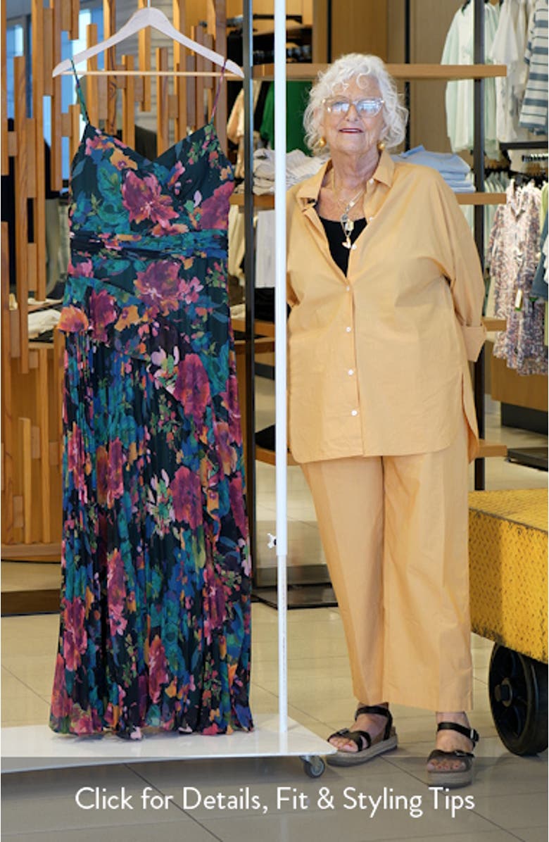 Printed Pleated Chiffon Maxi Cocktail Dress, sales video thumbnail