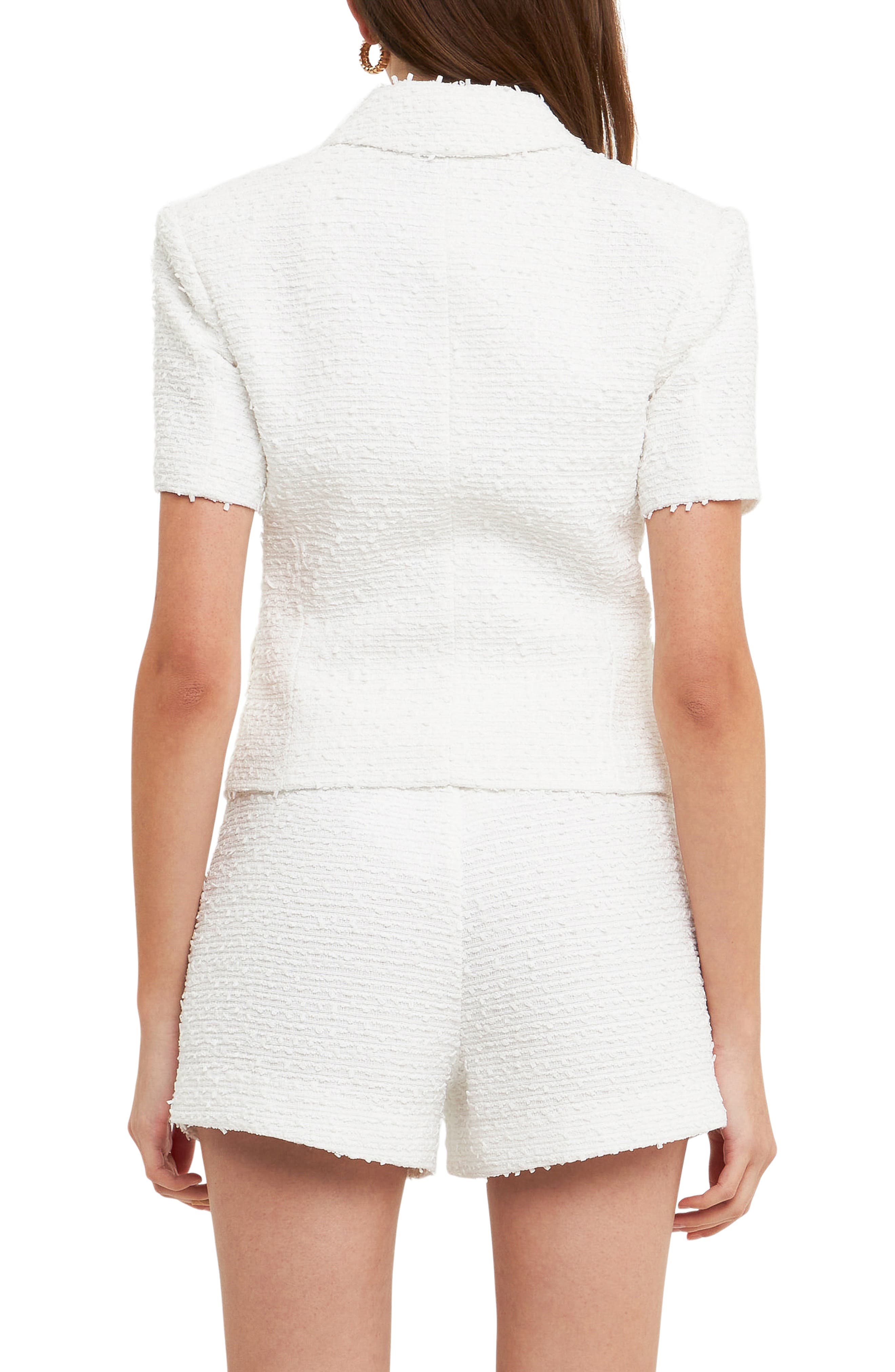 Double Breasted Short Sleeve Tweed Blazer - image 2