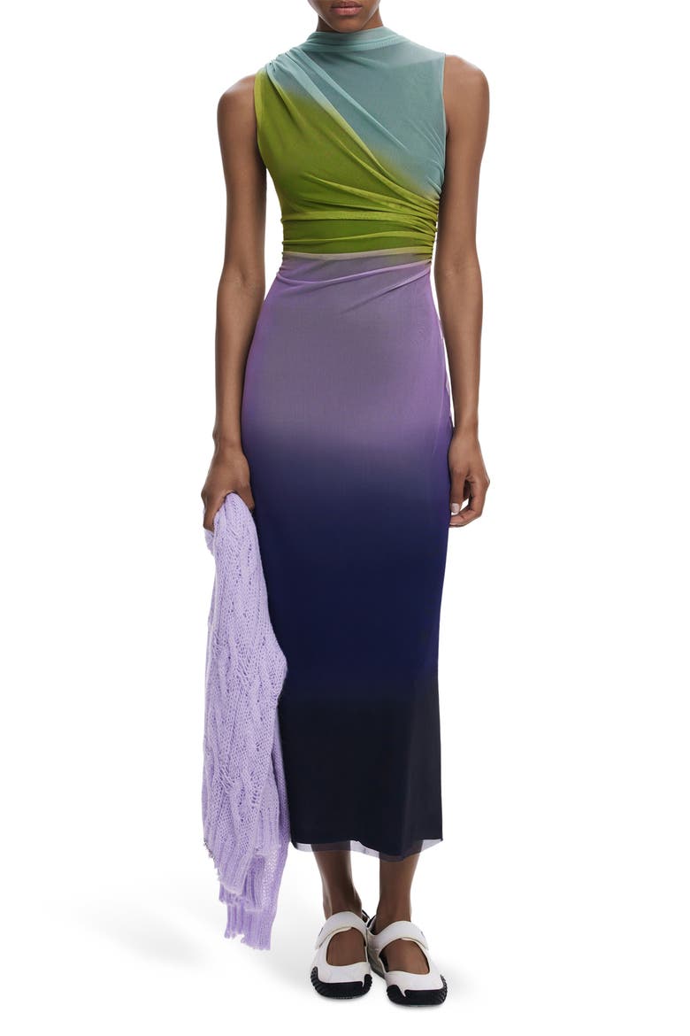 Ombré Print Sleeveless Ruched Maxi Dress, Main, color, PURPLE