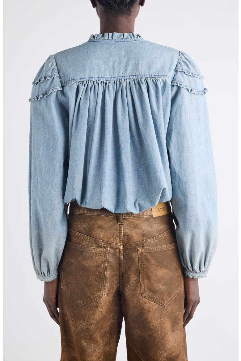 Milya Ruffle Denim Button-Up Shirt, Alternate, color, BLUE