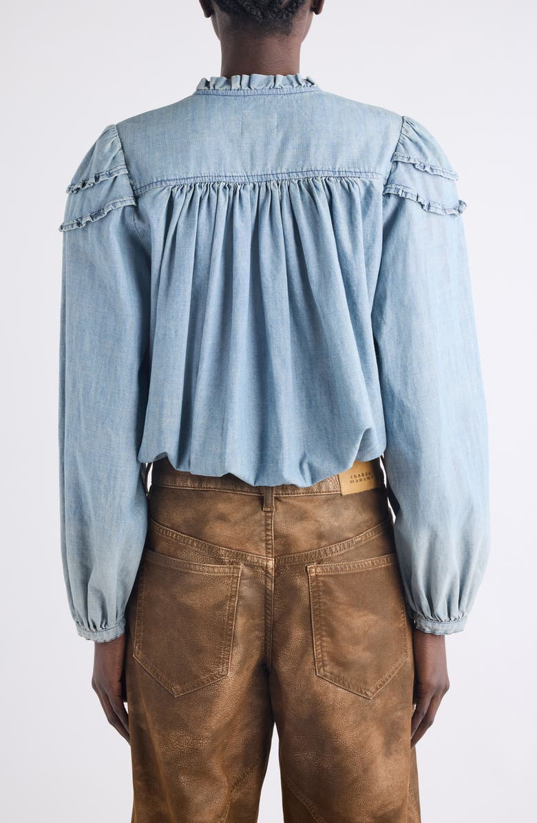 Isabel Marant Étoile Milya Ruffle Denim Button-Up Shirt, Alternate, color, Blue