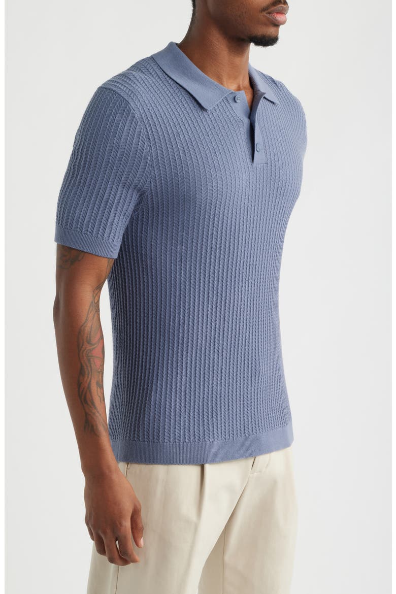 Textured Short Sleeve Polo Sweater, Alternate, color, GREY FOLKSTONE