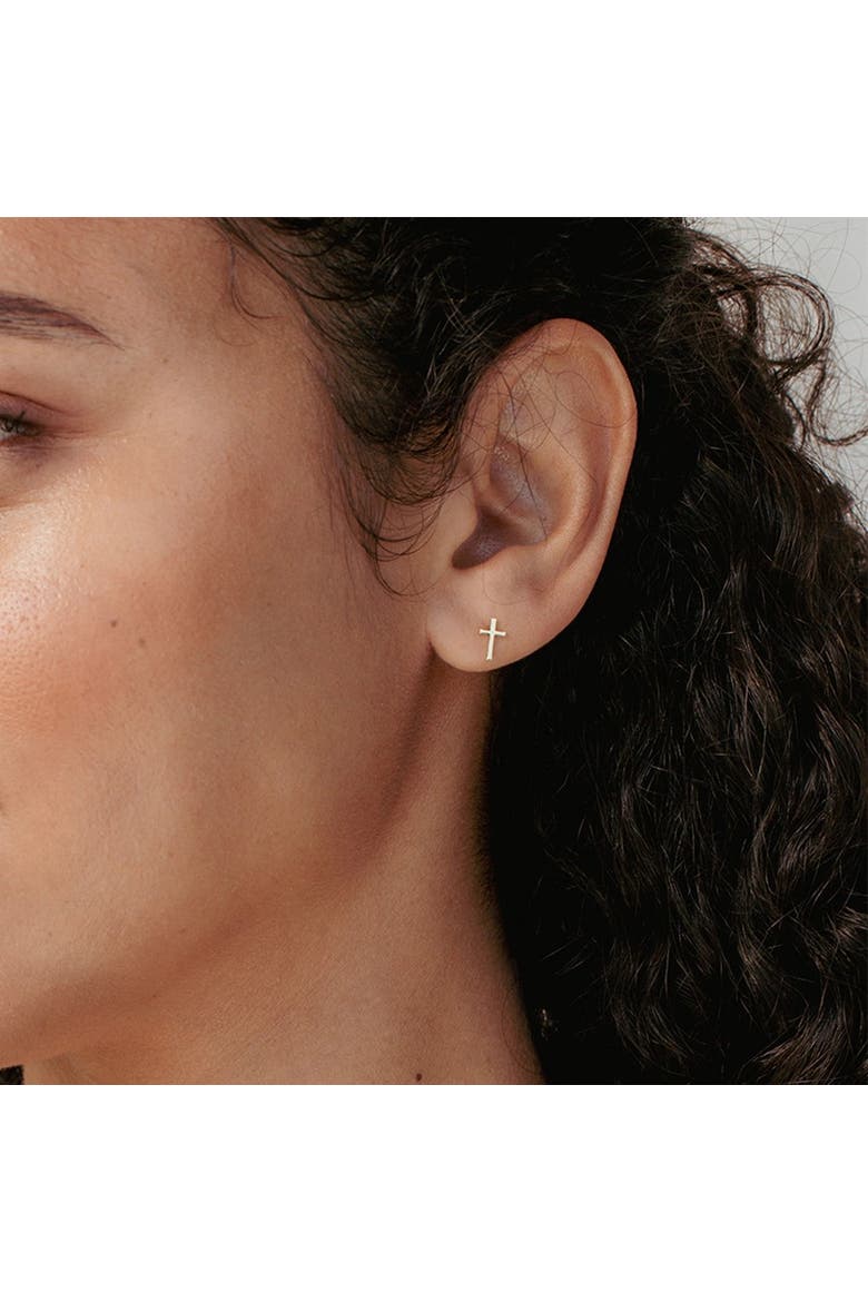 Cross Mini Stud Earring, Alternate, color, 18k Gold Plated