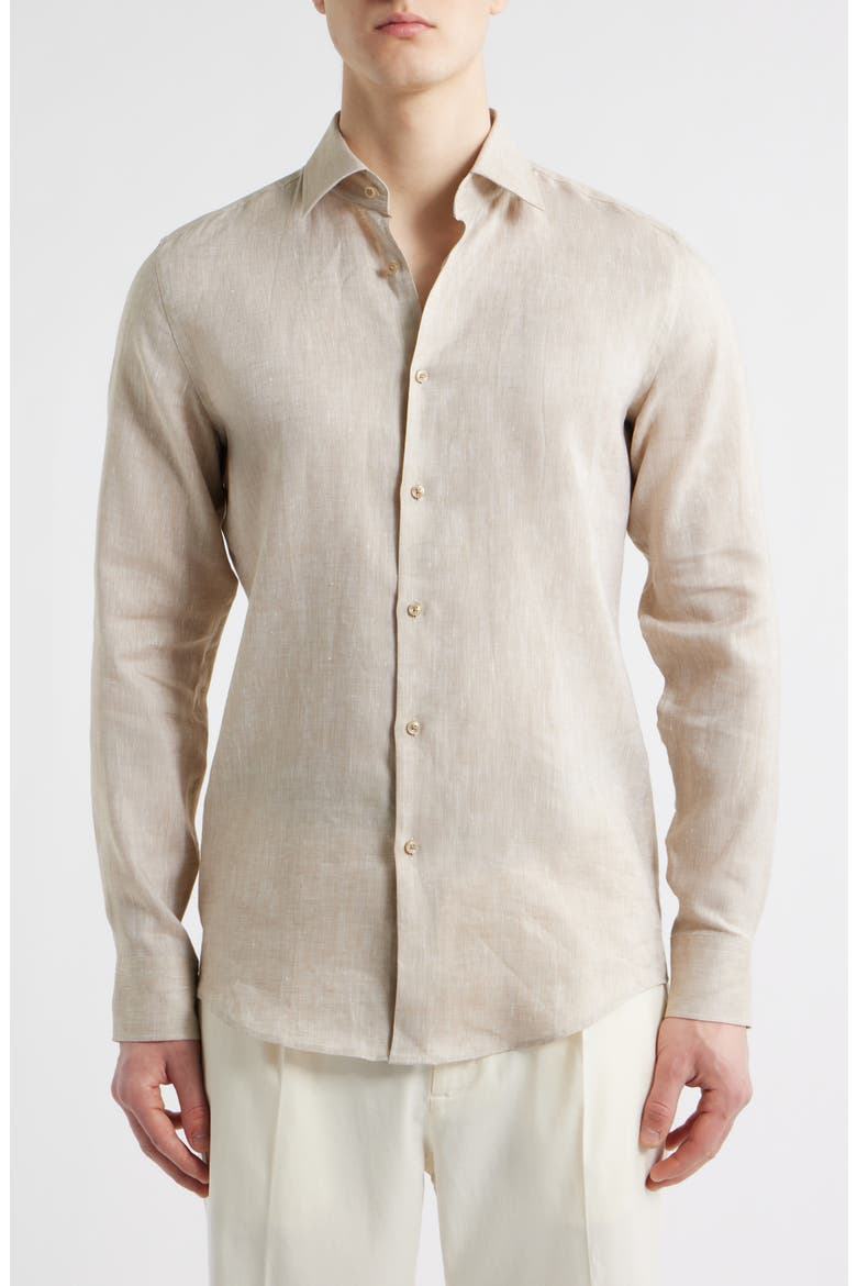 Hank Slim Fit Slub Linen Button-Up Shirt, Main, color, LT BGE