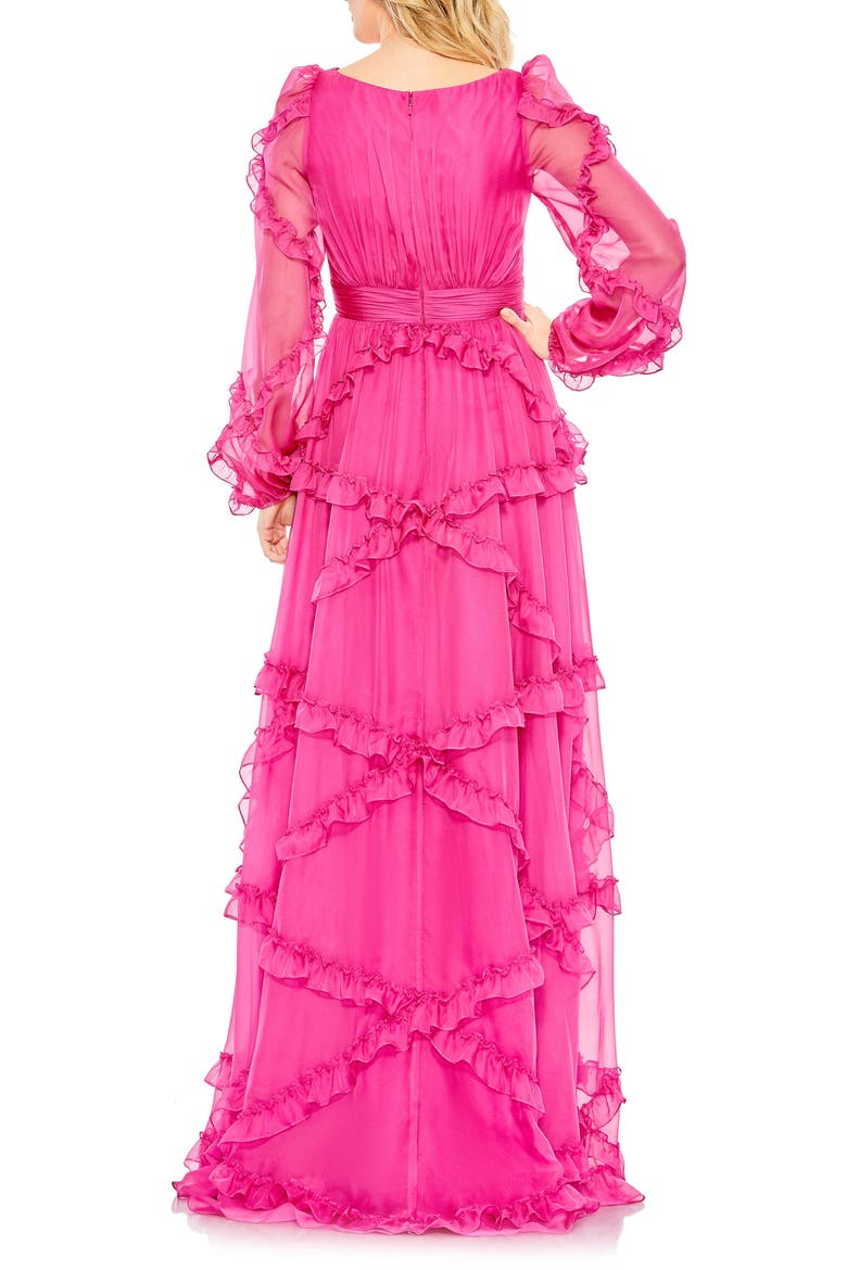 Cascaded Ruffle Puff Sleeve A Line Gown, Alternate, color, FUCHSIA