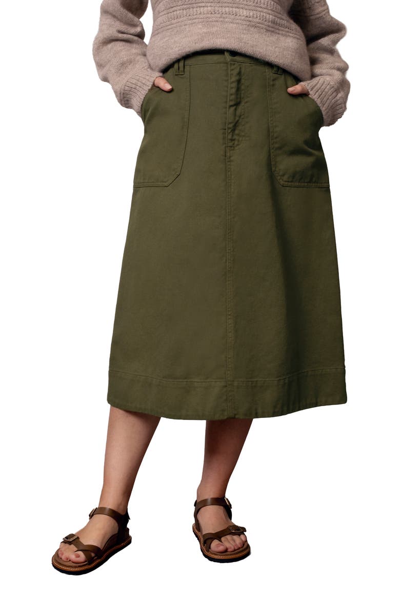 Cotton Twill Midi Skirt, Main, color, Dark Olive