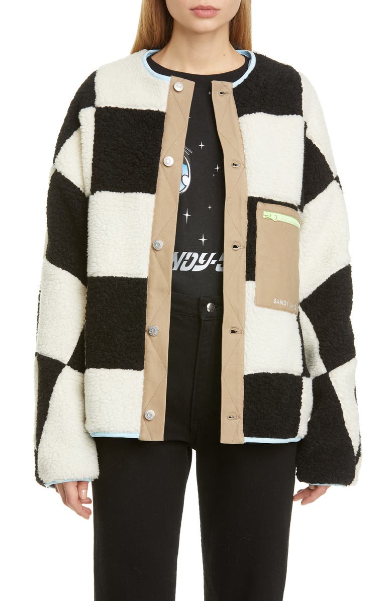 Sandy Liang Pawn Check Fleece Jacket, Main, color, 