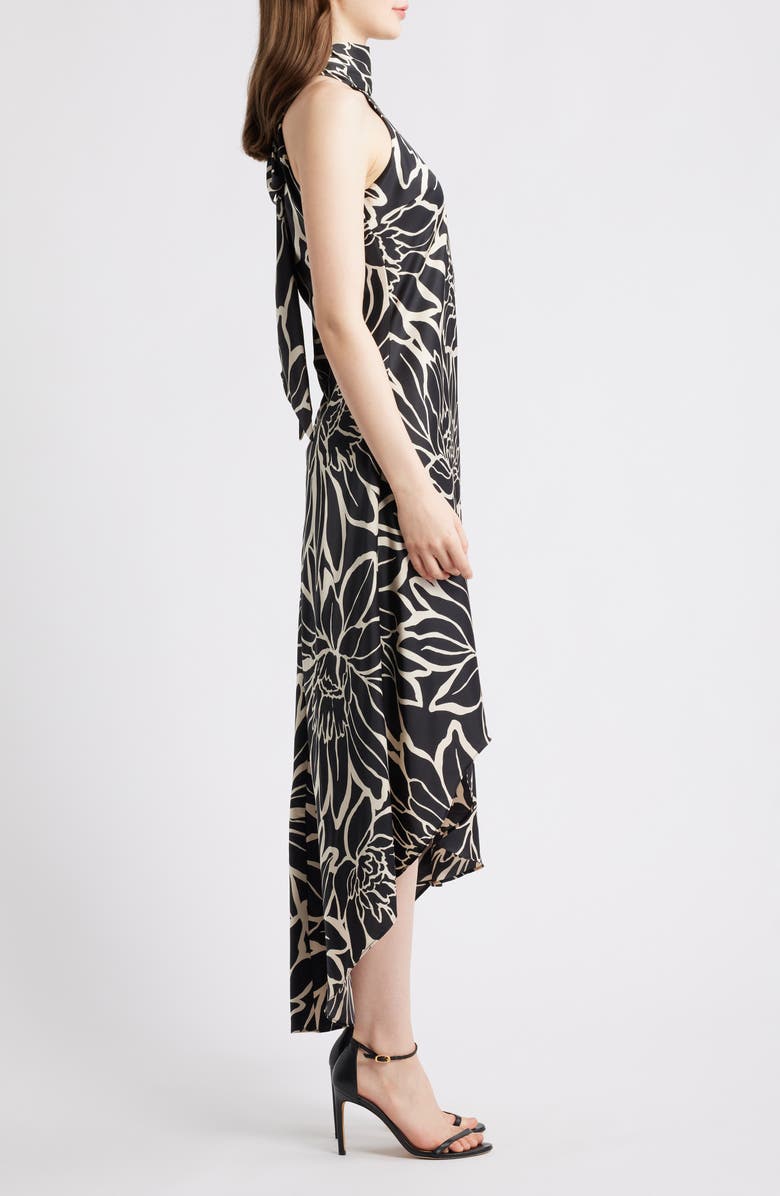 CeCe Floral Mock Neck Stretch Satin Dress, Alternate, color, Rich Black