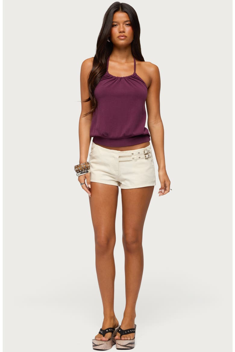 Ceresie Belted Low Rise Denim Micro Shorts, Alternate, color, BEIGE