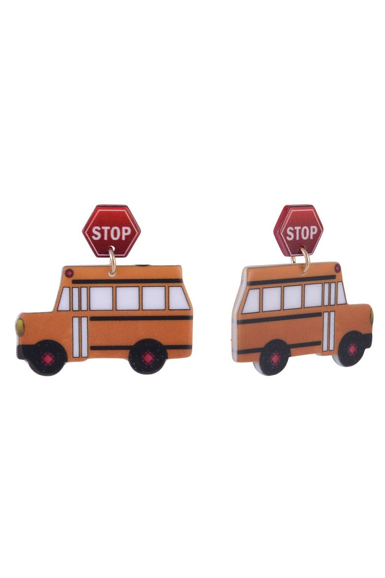 Acrylic School Bus Earrings, Main, color, Yellow