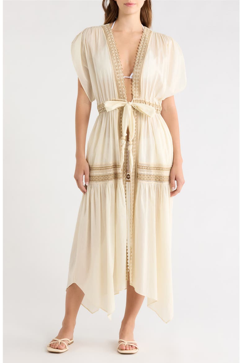 Audra Lace Trim Tie Front Cover-Up Dress, Main, color, SANDSTONE