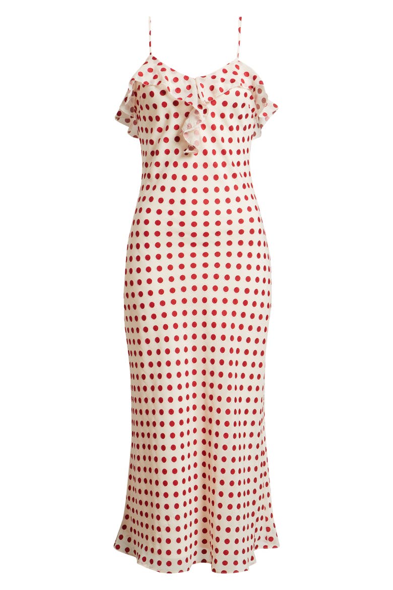 Greer Ruffle Detail Polka Dot Slip Dress, Alternate, color, CREAM RED