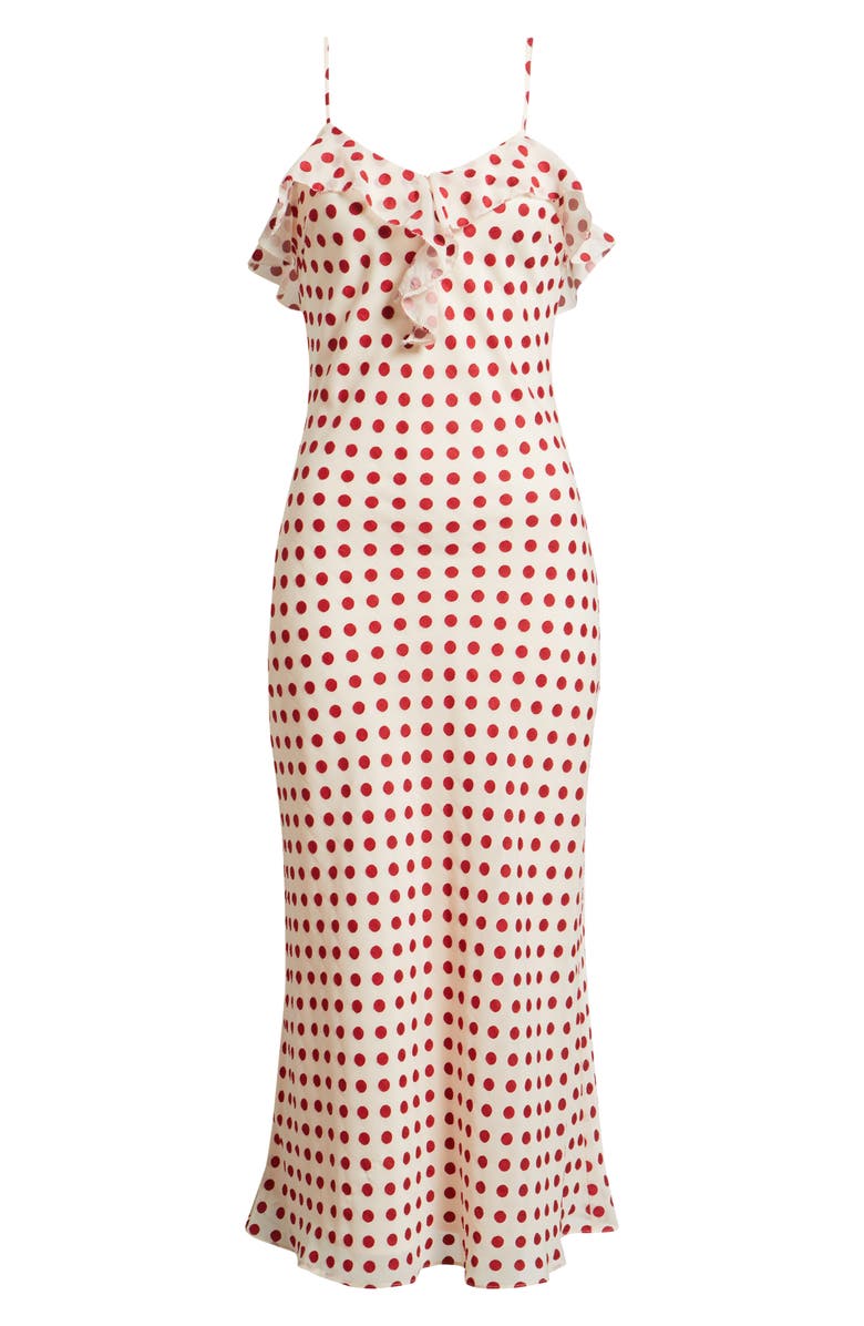 Lucy Paris Greer Ruffle Detail Polka Dot Slip Dress, Alternate, color, Cream Red