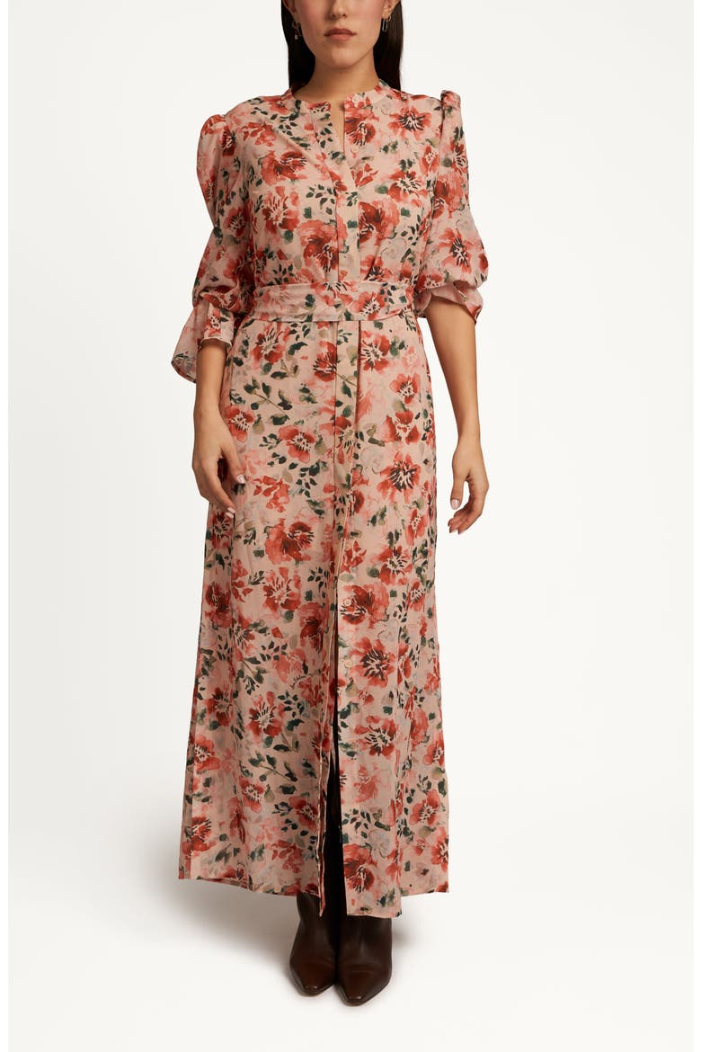 Floral Print Maxi Dress, Main, color, ALMOND WATERCOLOR FLORAL
