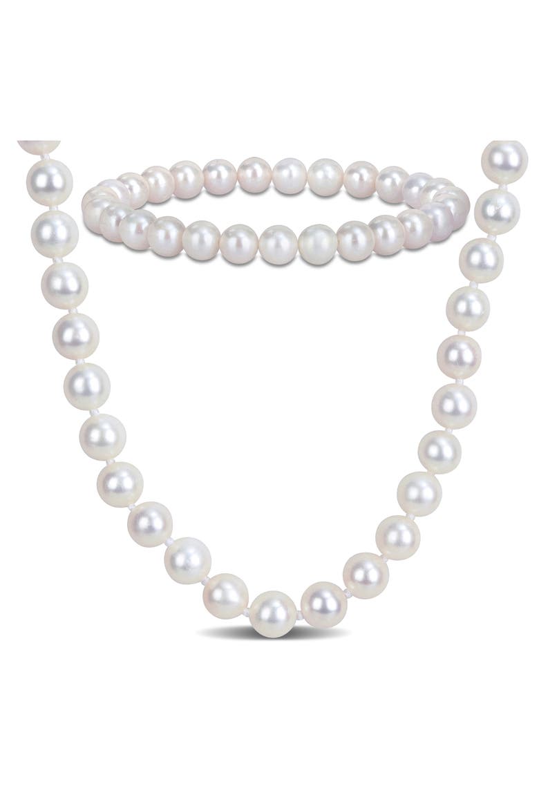 7-7.5mm Cultured Freshwater Pearl Necklace & Bracelet Set, Main, color, WHITE