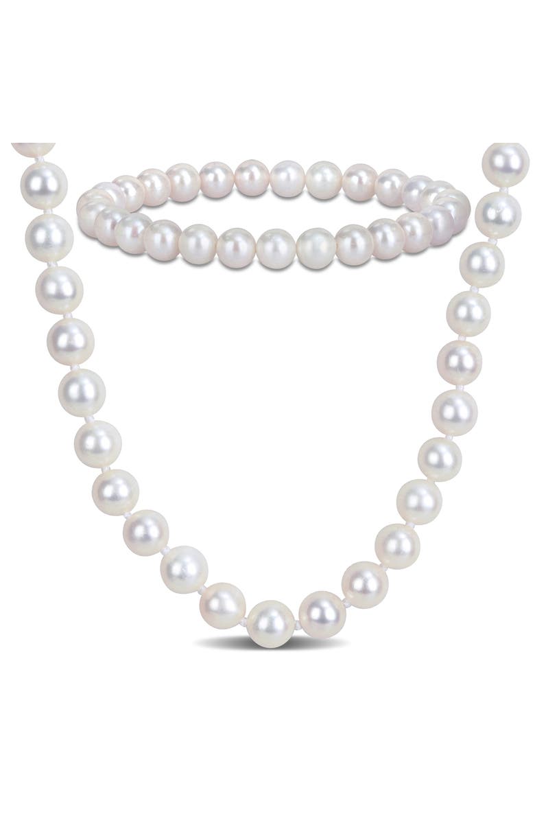 DELMAR 7-7.5mm Cultured Freshwater Pearl Necklace & Bracelet Set, Main, color, White