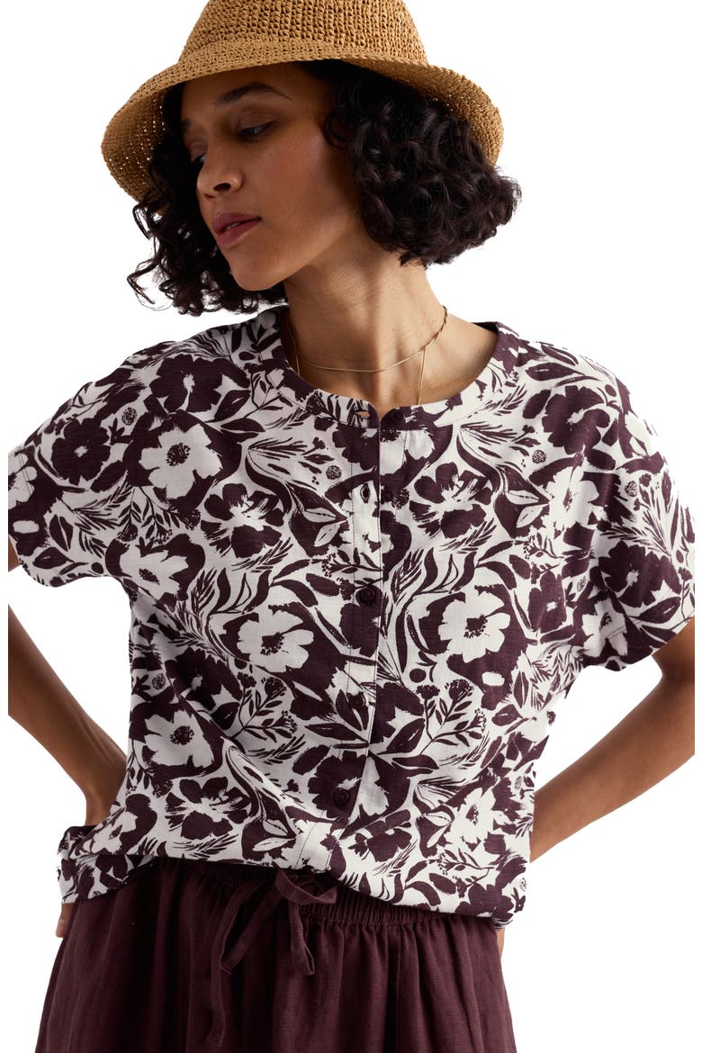 Tor Grass Floral Organic Cotton Jersey Button-Up Shirt, Alternate, color, SUMMER SHADOWS CACAO