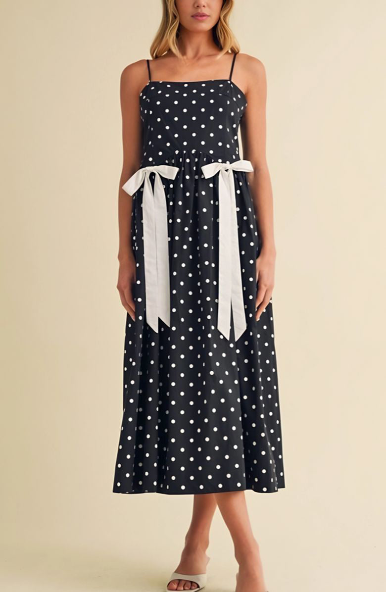 Knit and Lounge Polka Dot Midi Sundress, Main, color, Black With White Polka Dots