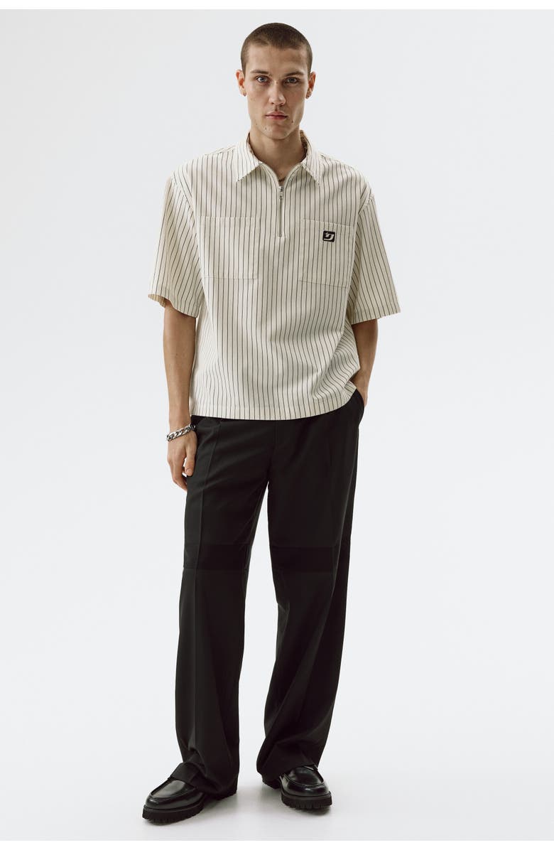 H&M Relaxed Fit Zip-top Twill Shirt, Alternate, color, Cream/Striped