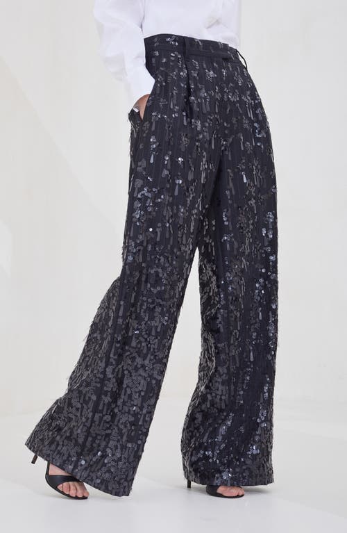 Brunello Cucinelli Loose Trousers With Swing Drops Embroidery In Black