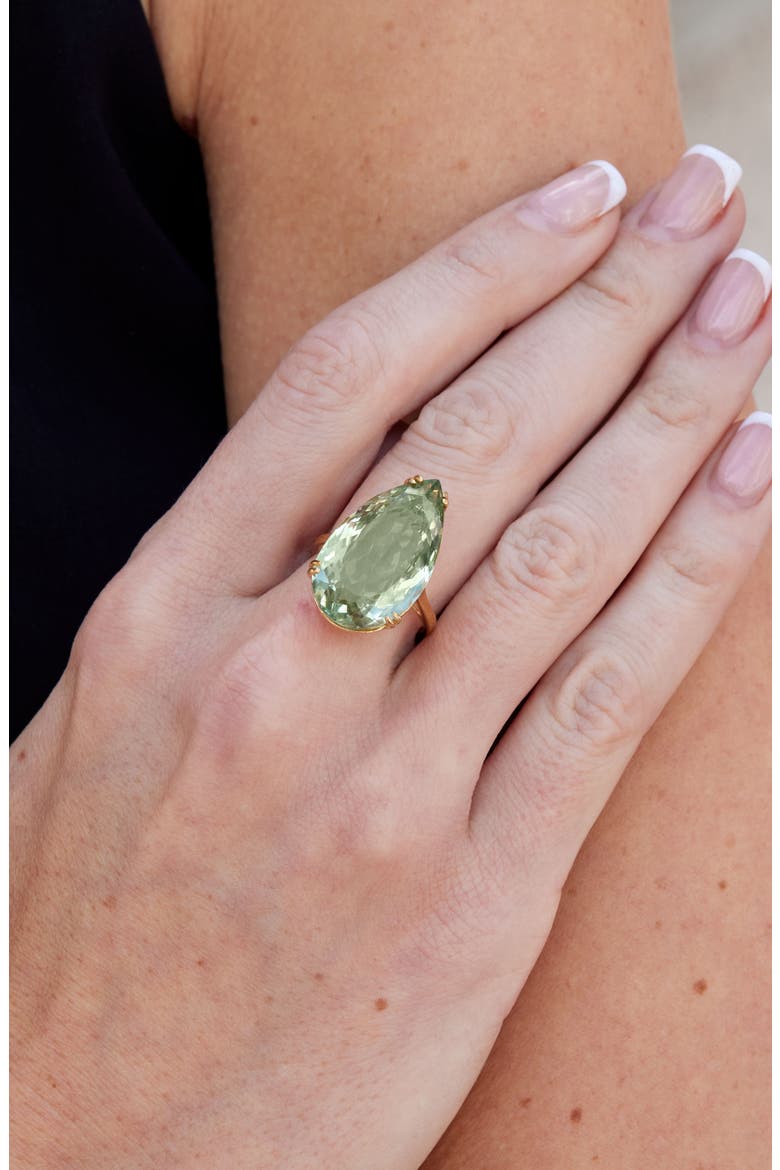 18K Gold Plate Sterling Silver Teardrop Green Quartz Ring, Alternate, color, YELLOW GOLD/ GREEN