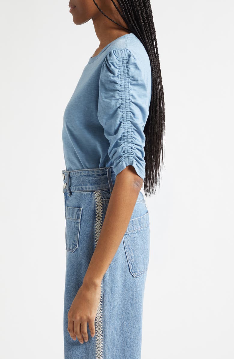 Veronica Beard Waldorf Ruched Sleeve Top, Alternate, color, Blue River