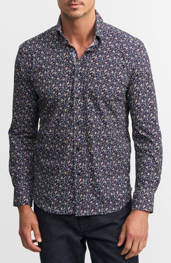 Shop Robert Graham Vargas Trim Fit Abstract Floral Knit Button-up Shirt In Navy
