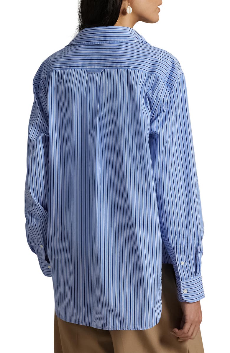 Polo Ralph Lauren Stripe Oversize Button-Up Shirt, Alternate, color, 1904 Light Blue/ Navy Multi