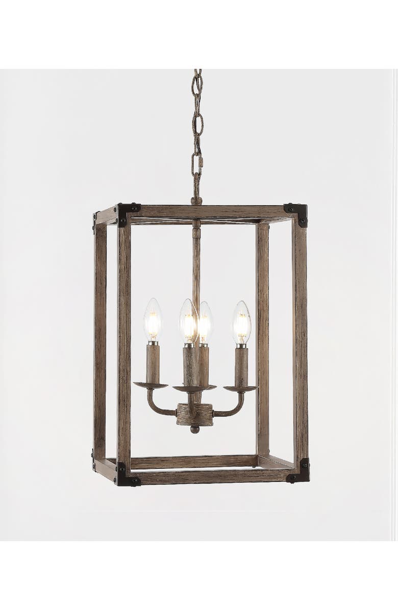JONATHAN Y Magnolia 4-Light Adjustable Iron Rustic Farmhouse LED Pendant, Alternate, color, Brown