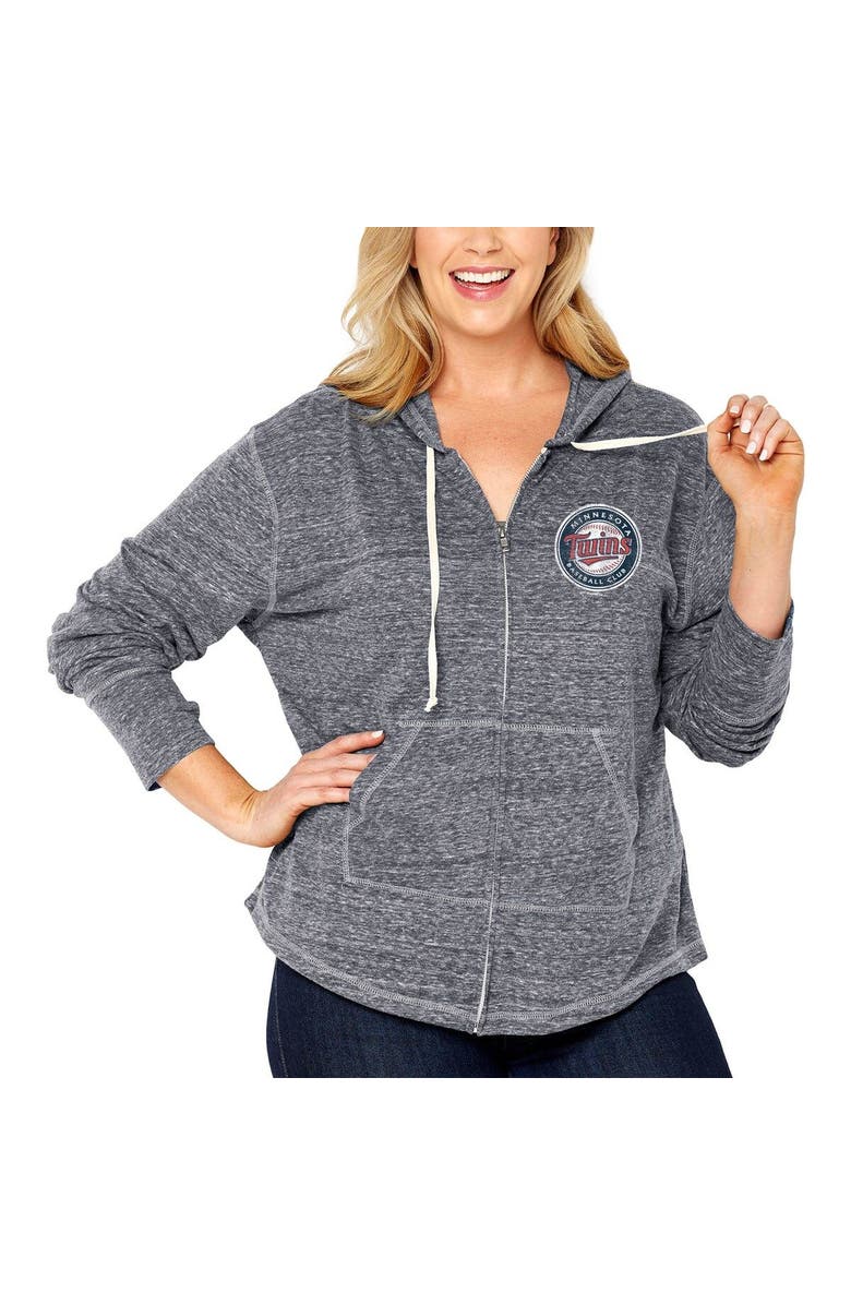 SOFT AS A GRAPE Women's Soft as a Grape Navy Minnesota Twins Plus Size Full-Zip Lightweight Hoodie Top, Alternate, color,