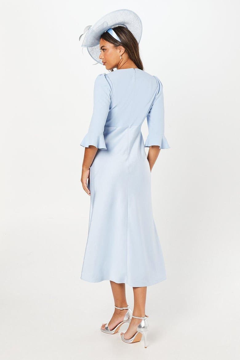 Ruffle Sleeve Satin Wrap Dress, Alternate, color, Pale Blue