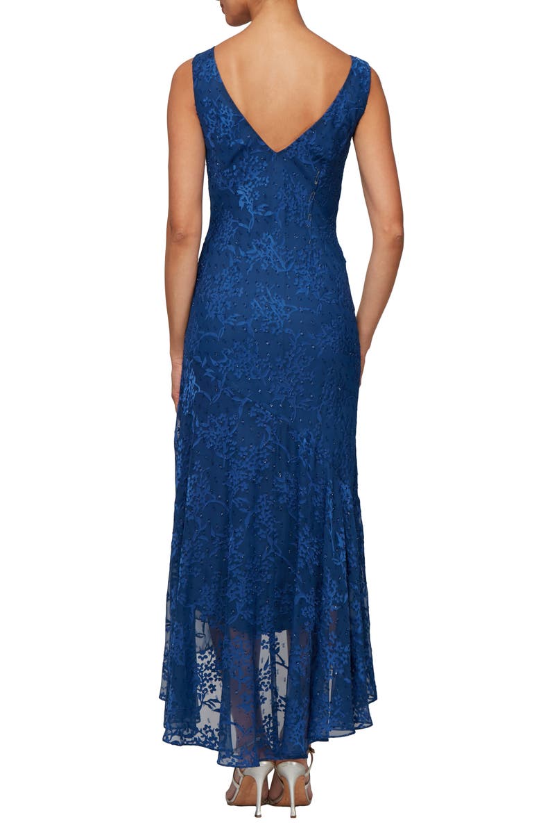 Alex Evenings Textured Floral Burnout High/Low Dress with Jacket, Alternate, color, 