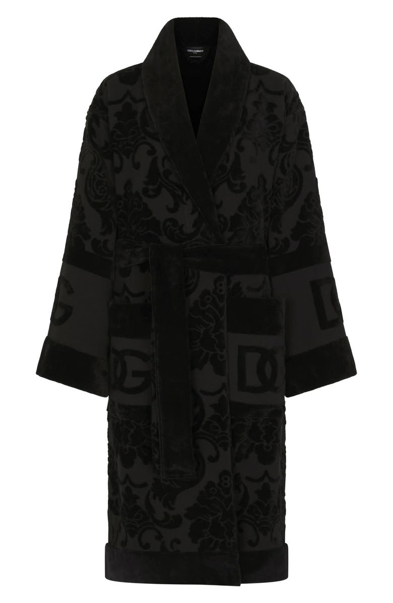 Dolce&Gabbana Logo Jacquard Cotton Terry Robe, Alternate, color, Black