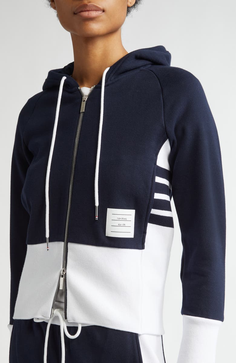 Thom Browne 4-Bar Colorblock French Terry Zip Hoodie, Alternate, color, Navy