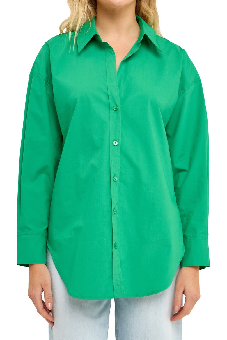Oversize Cotton Button-Up Shirt, Alternate, color, GREEN