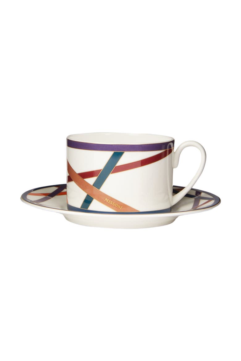 Nastri Set Of 2 Tea Cups & Saucers, Main, color, Multicoloured