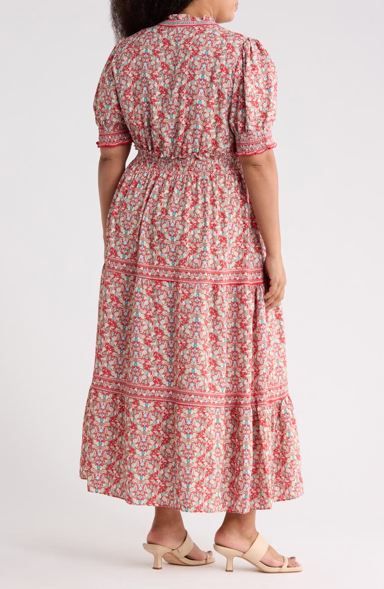 MAX STUDIO Short Sleeve Tiered Maxi Dress, Alternate, color, Claret/ Cream Paisley