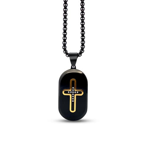 Anna Zuckerman Paxor Oblong Cross Necklace In Black