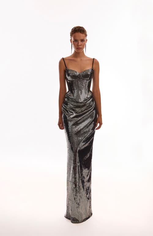 Milla Dramatic Fitted Sequinned Gray Maxi Skirt In Gray
