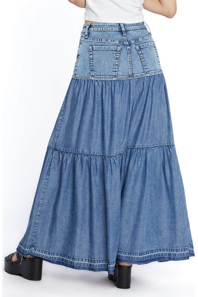 Contrast Tiered Denim Maxi Skirt, Alternate, color, DENIM LOVE