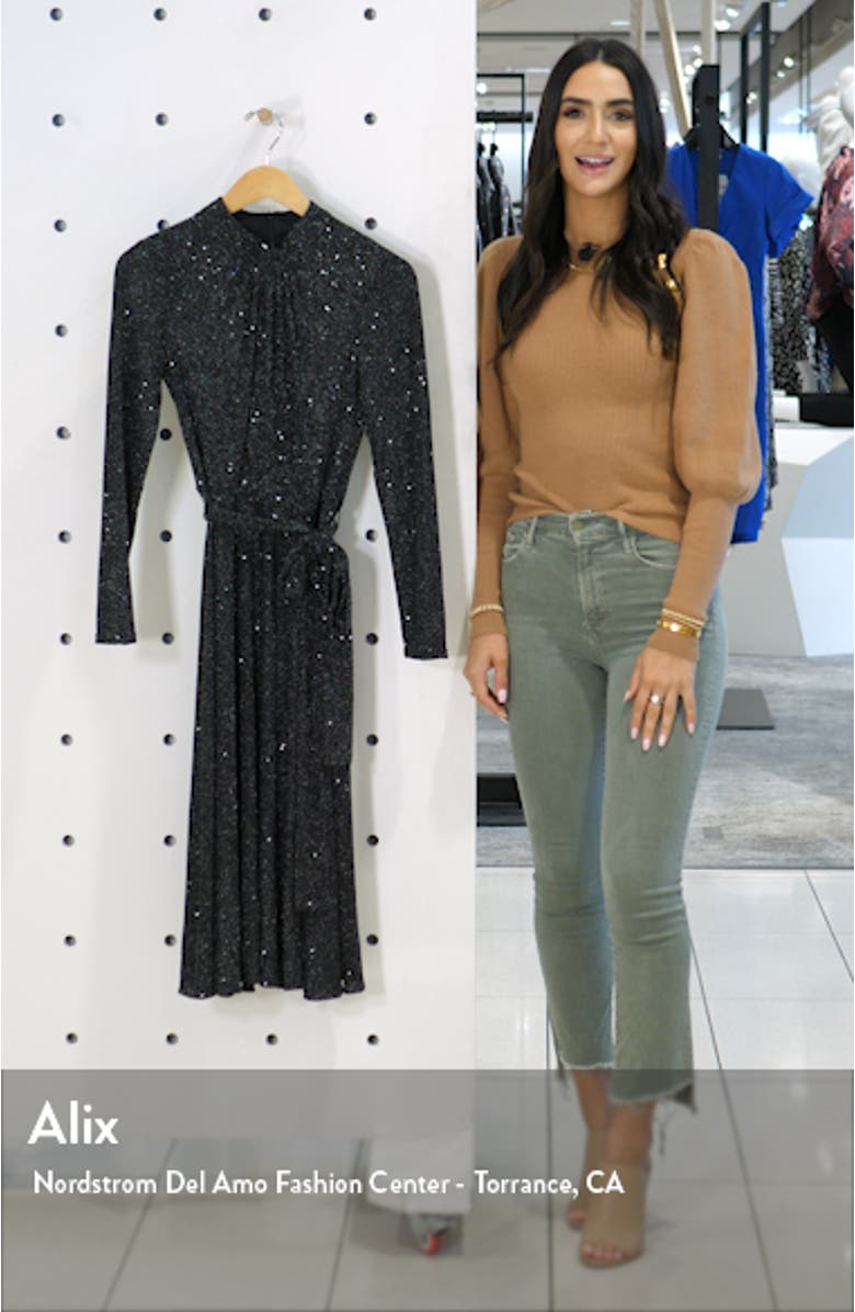 Glitter Long Sleeve Mock Neck Dress, sales video thumbnail