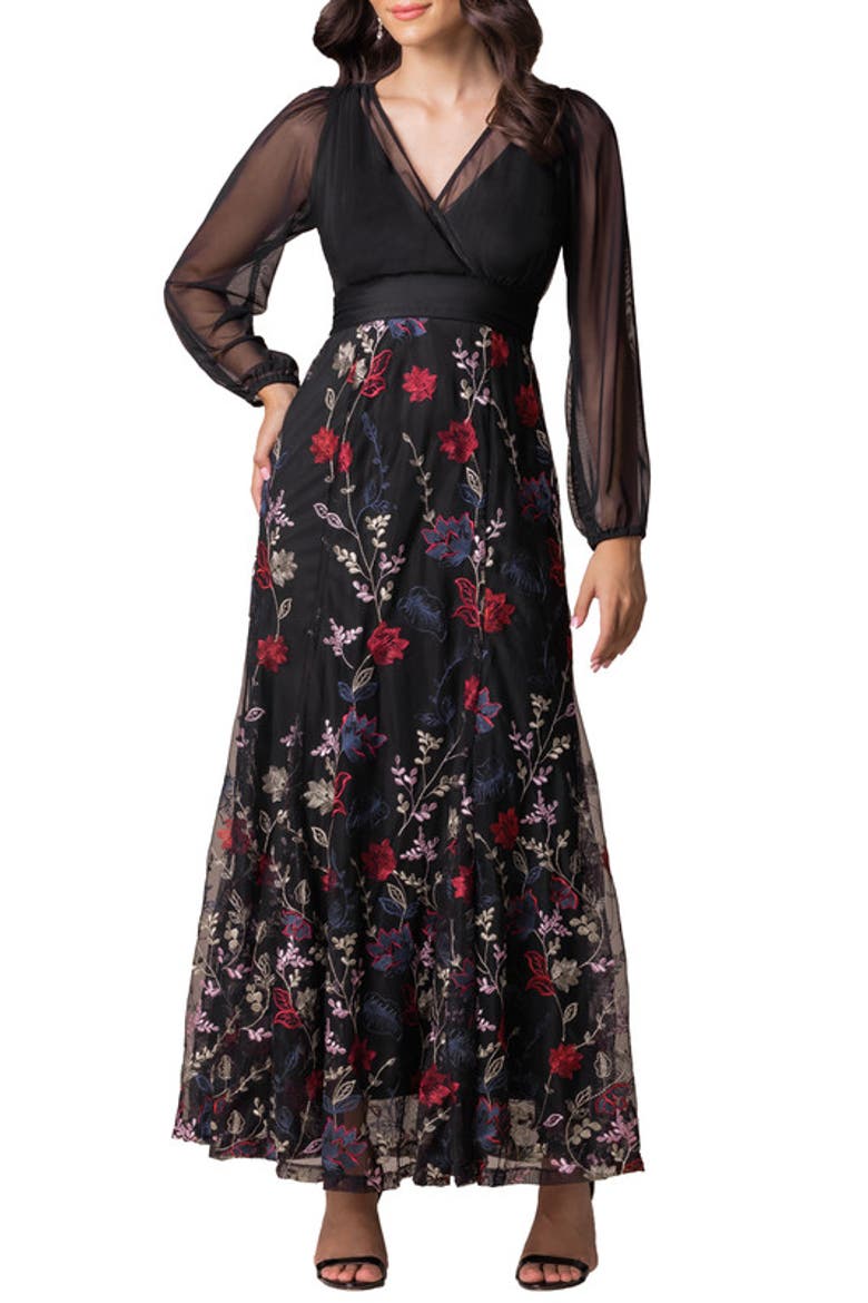 Isabella Embroidered Mesh Gown, Main, color, Enchanted garden