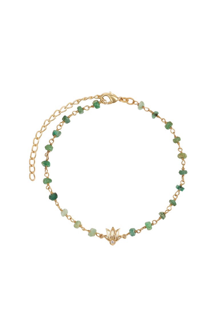 Focused Serenity - Ombre Emerald Lotus Charm Bracelet, Main, color, Green/gold