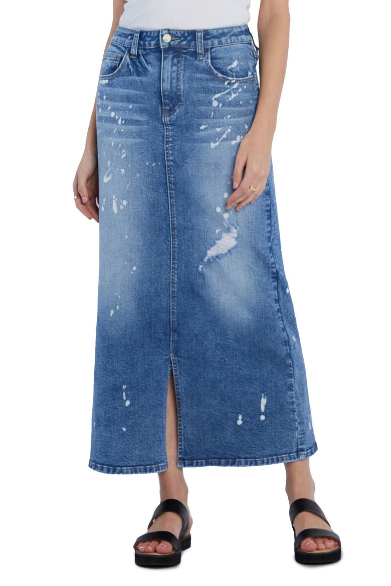 Beloved Distressed Denim Maxi Skirt, Main, color, BELOVED BLUE