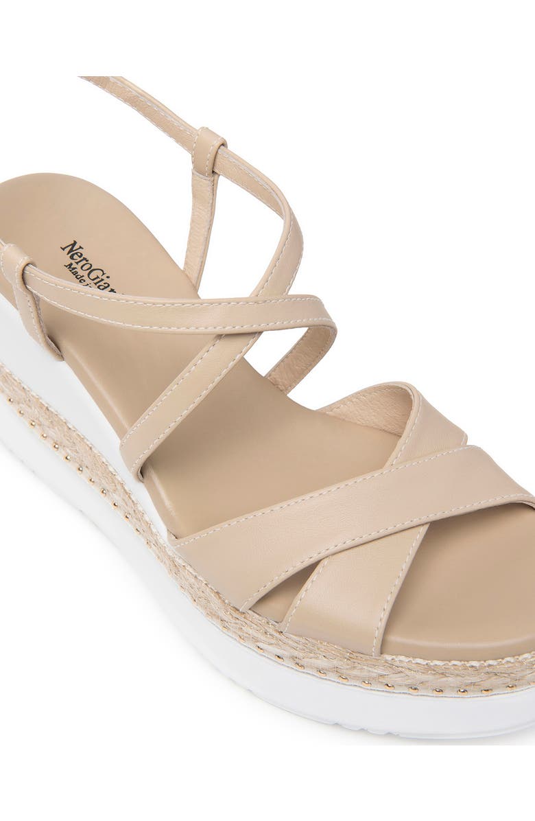 NeroGiardini Ankle Strap Platform Wedge Sandal, Alternate, color, Beige / Khaki